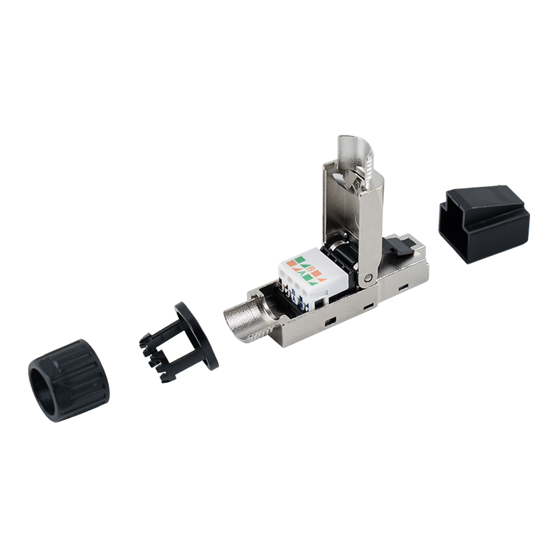 Защищенный безинструментальный соединитель Cat7 RJ45 (с пластиковыми колпачками на головке и пластиковыми гайками на хвостовой части) RJ-G50S-2-C7