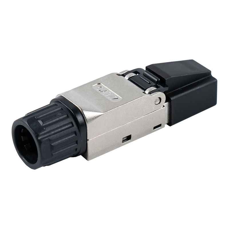 Защищенный безинструментальный соединитель Cat7 RJ45 (с пластиковыми колпачками на головке и пластиковыми гайками на хвостовой части) RJ-G50S-2-C7