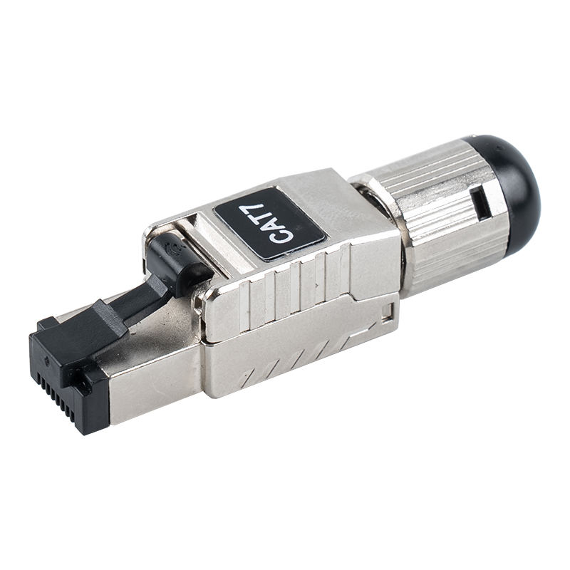 Экранированный безинструментальный соединитель Cat7 RJ45 (с черным пластиковым пружинным зажимом) RJ-G60S-1-C7